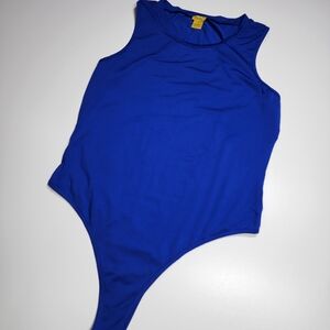 Daisy Blue Bodysuit 2X Stretch Fitted Snap Crotch Sleeveless Top